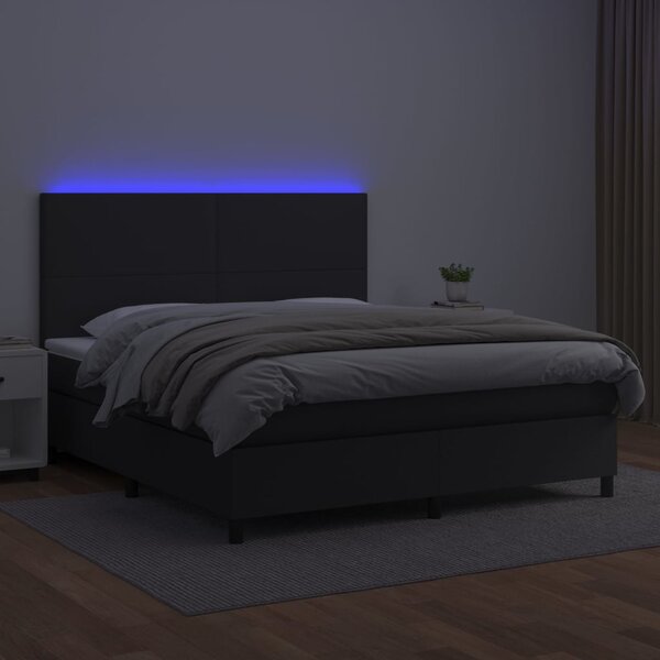 Box spring postel s matrací a LED černá 180x200 cm umělá kůže 3135837