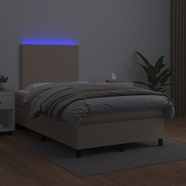 Box spring postel matrace a LED cappuccino 120x200cm umělá kůže 3135818