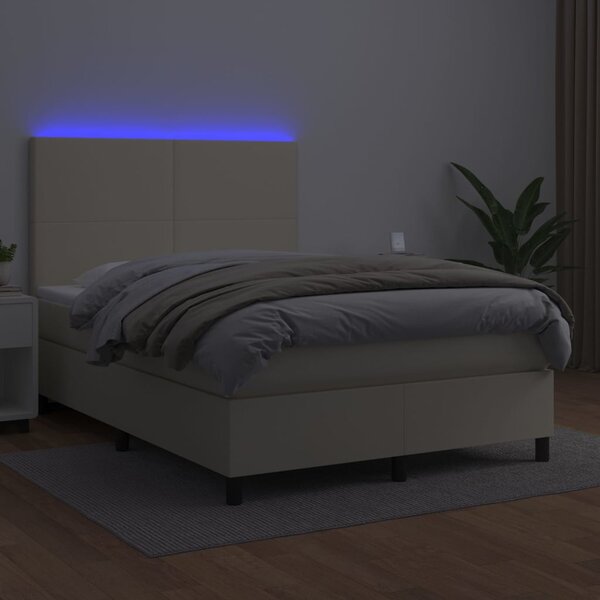 Box spring postel s matrací a LED krémová 140x190 cm umělá kůže 3135821