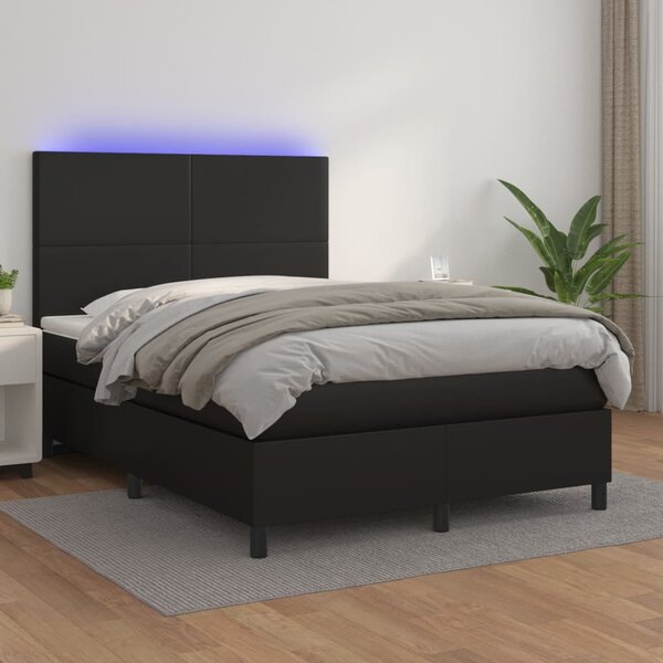 Box spring postel s matrací a LED černá 140 x 190 cm umělá kůže 3135819