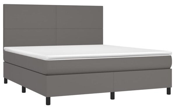Box spring postel s matrací a LED šedá 160x200 cm umělá kůže 3135835