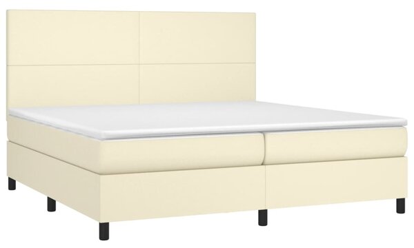 Box spring postel s matrací a LED krémová 200x200 cm umělá kůže 3135845