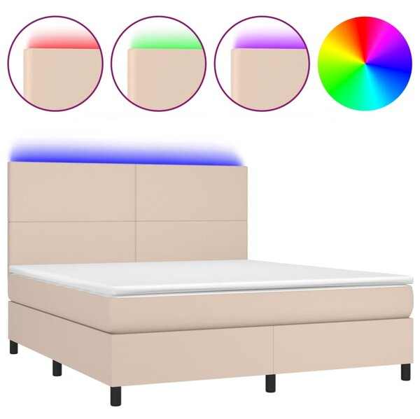Box spring postel matrace a LED cappuccino 180x200cm umělá kůže 3135842