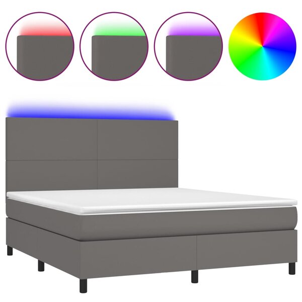 Box spring postel s matrací a LED šedá 160x200 cm umělá kůže 3135835