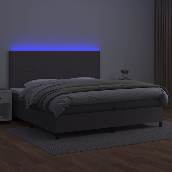 Box spring postel s matrací a LED šedá 200x200 cm umělá kůže 3135847