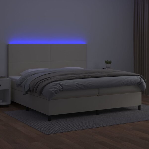 Box spring postel s matrací a LED krémová 200x200 cm umělá kůže 3135845