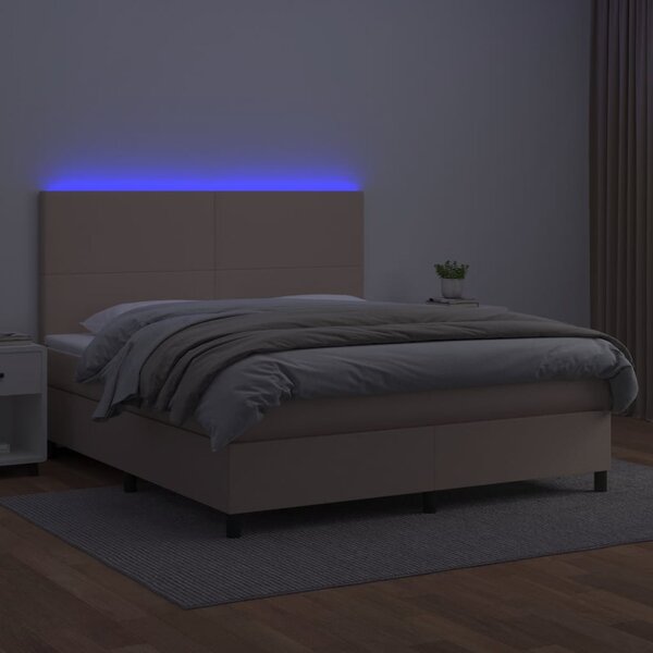 Box spring postel matrace a LED cappuccino 180x200cm umělá kůže 3135842