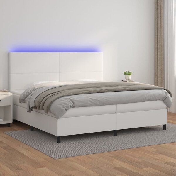 Box spring postel s matrací a LED bílá 200x200 cm umělá kůže 3135844