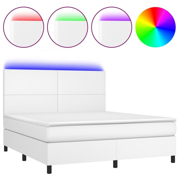 Box spring postel s matrací a LED bílá 160x200 cm umělá kůže 3135832