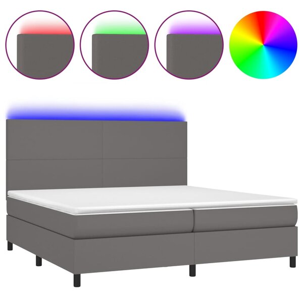 Box spring postel s matrací a LED šedá 200x200 cm umělá kůže 3135847