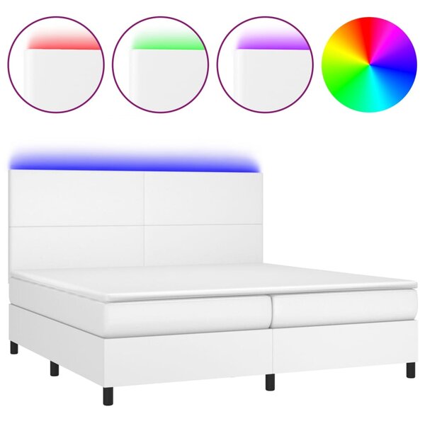 Box spring postel s matrací a LED bílá 200x200 cm umělá kůže 3135844