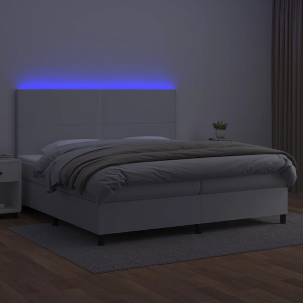 Box spring postel s matrací a LED bílá 200x200 cm umělá kůže 3135844