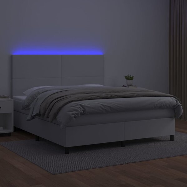 Box spring postel s matrací a LED bílá 160x200 cm umělá kůže 3135832