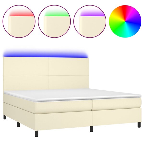 Box spring postel s matrací a LED krémová 200x200 cm umělá kůže 3135845