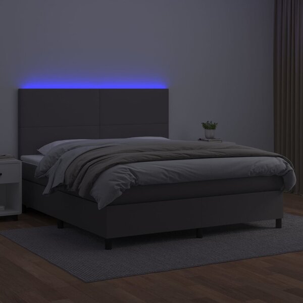 Box spring postel s matrací a LED šedá 160x200 cm umělá kůže 3135835