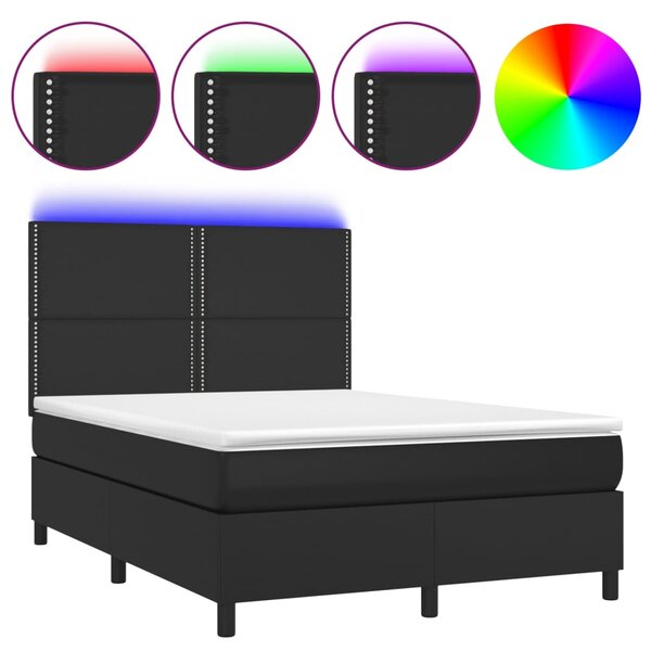Box spring postel s matrací a LED černá 140 x 190 cm umělá kůže 3135879