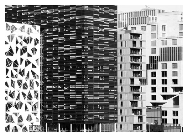 Skleněný obraz černobílé architektury (70x50 cm)