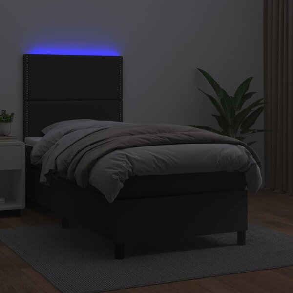 Box spring postel s matrací a LED černá 90x190 cm umělá kůže 3135855