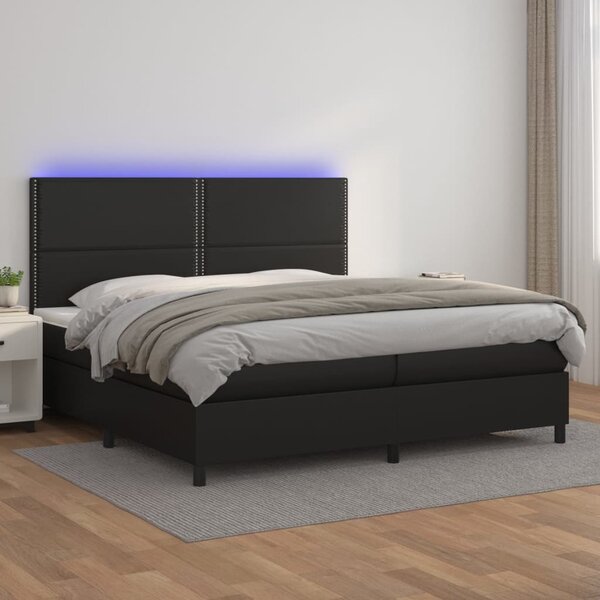 Box spring postel s matrací a LED černá 200x200 cm umělá kůže 3135903