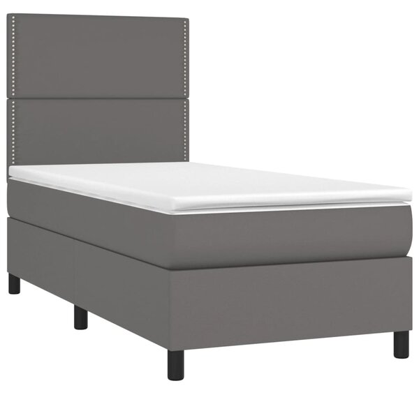 Box spring postel s matrací a LED šedá 100x200 cm umělá kůže 3135871