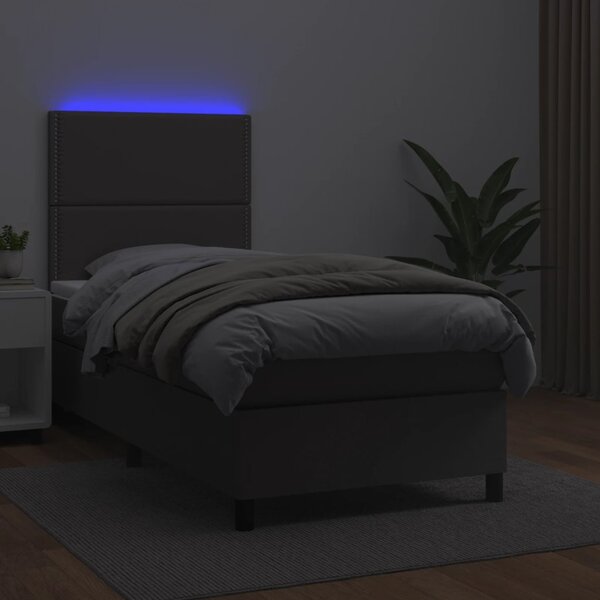 Box spring postel s matrací a LED šedá 100x200 cm umělá kůže 3135871