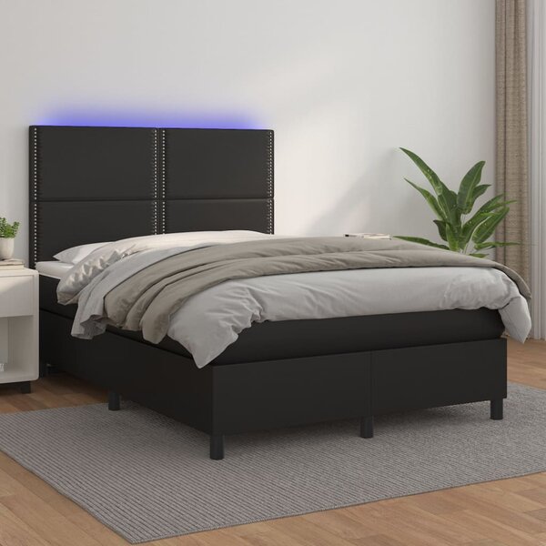 Box spring postel s matrací a LED černá 140 x 190 cm umělá kůže 3135879