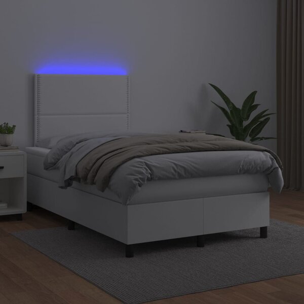 Box spring postel s matrací a LED bílá 120x200 cm umělá kůže 3135874