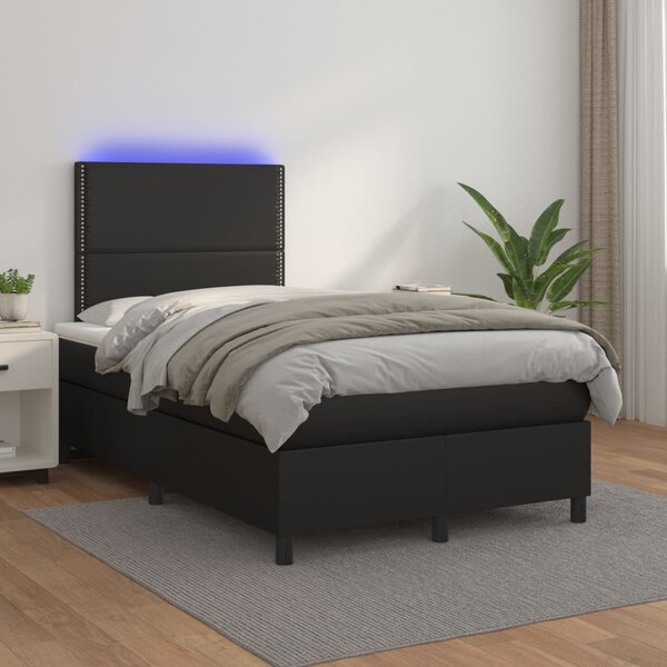 Box spring postel s matrací a LED černá 120x200 cm umělá kůže 3135873