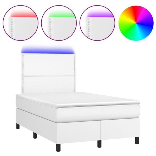 Box spring postel s matrací a LED bílá 120x200 cm umělá kůže 3135874