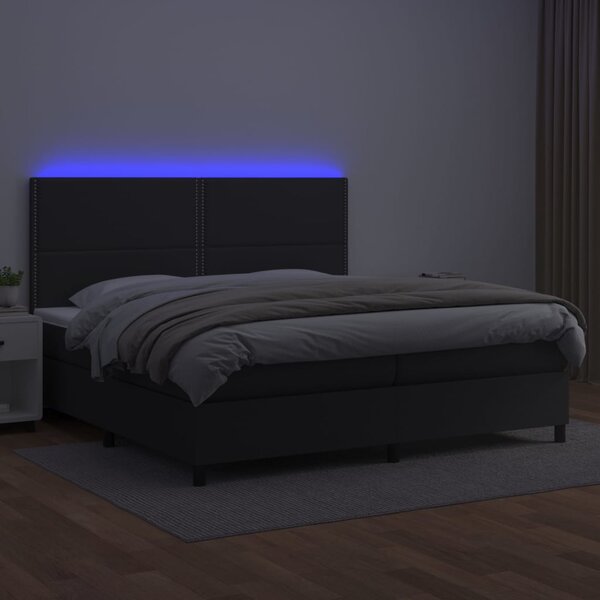 Box spring postel s matrací a LED černá 200x200 cm umělá kůže 3135903