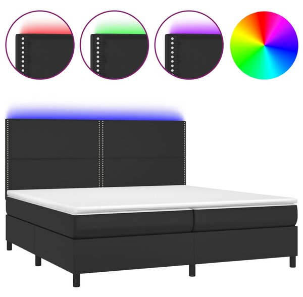 Box spring postel s matrací a LED černá 200x200 cm umělá kůže 3135903