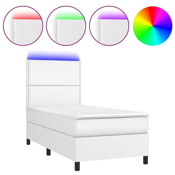 Box spring postel s matrací a LED bílá 100x200 cm umělá kůže 3135868