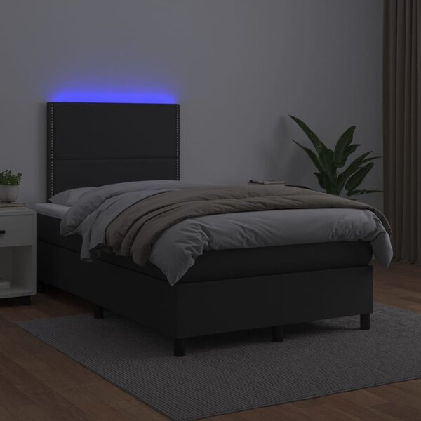 Box spring postel s matrací a LED černá 120x200 cm umělá kůže 3135873