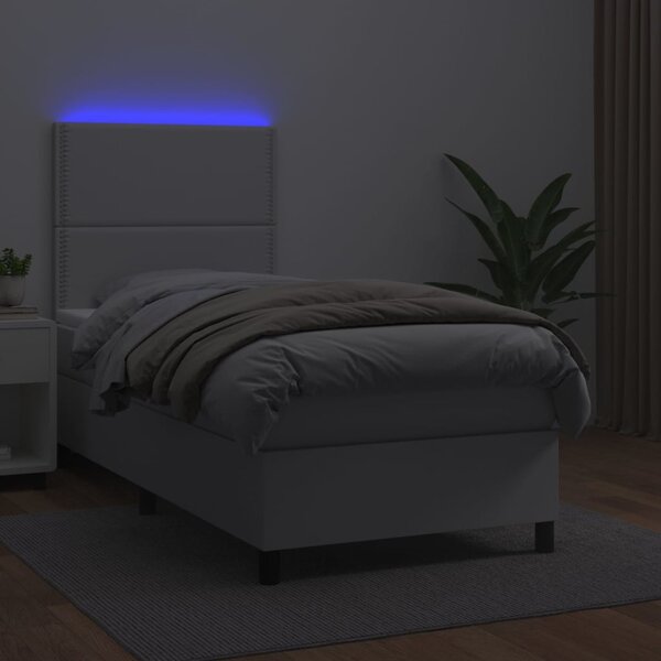 Box spring postel s matrací a LED bílá 100x200 cm umělá kůže 3135868