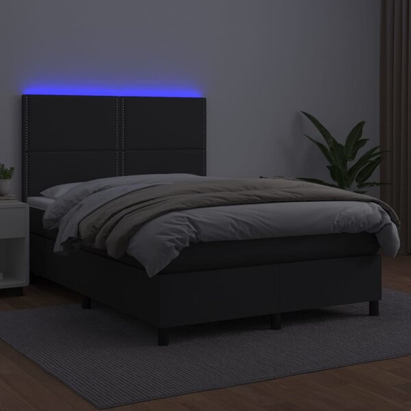 Box spring postel s matrací a LED černá 140 x 190 cm umělá kůže 3135879