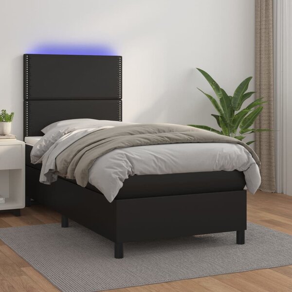 Box spring postel s matrací a LED černá 90x190 cm umělá kůže 3135855