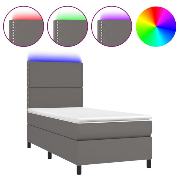 Box spring postel s matrací a LED šedá 100x200 cm umělá kůže 3135871