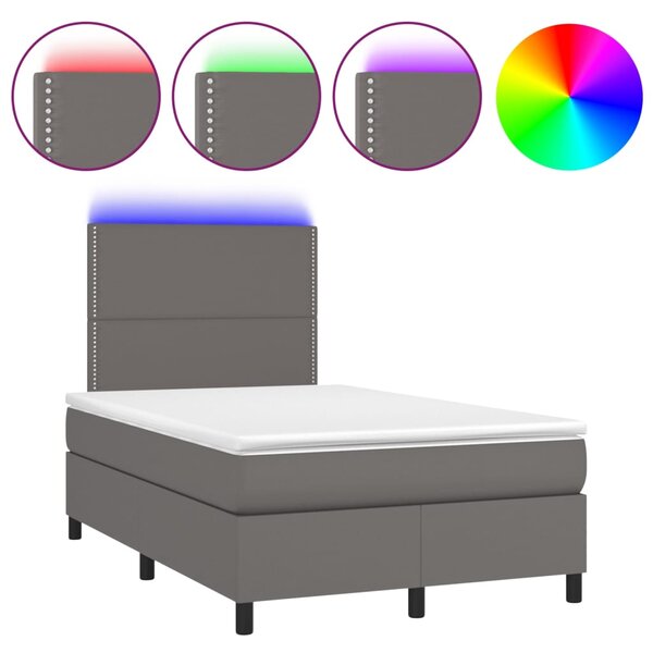 Box spring postel s matrací a LED šedá 120x200 cm umělá kůže 3135877