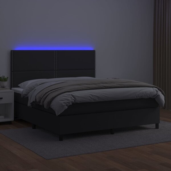 Box spring postel s matrací a LED černá 180x200 cm umělá kůže 3135897