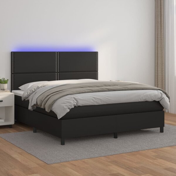 Box spring postel s matrací a LED černá 180x200 cm umělá kůže 3135897