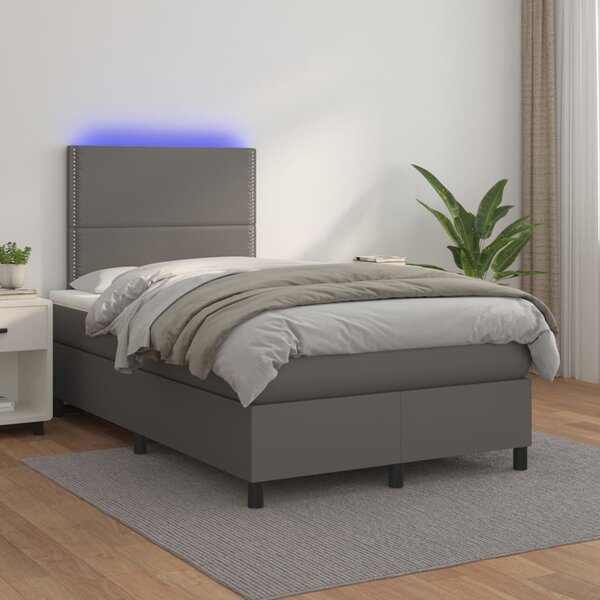 Box spring postel s matrací a LED šedá 120x200 cm umělá kůže 3135877