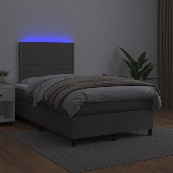 Box spring postel s matrací a LED šedá 120x200 cm umělá kůže 3135877