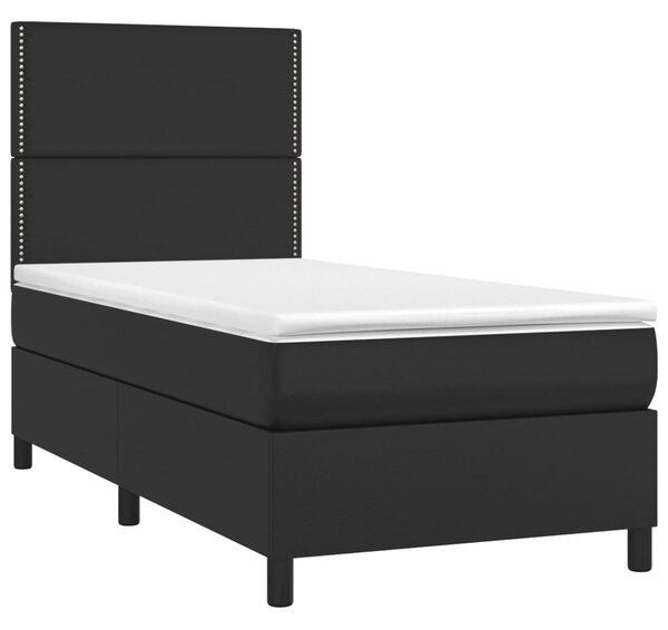 Box spring postel s matrací a LED černá 90x190 cm umělá kůže 3135855