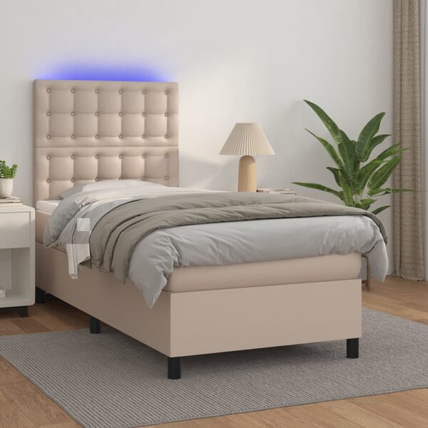 Box spring postel matrace a LED cappuccino 80x200 cm umělá kůže 3135914