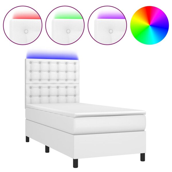 Box spring postel s matrací a LED bílá 80 x 200 cm umělá kůže 3135910