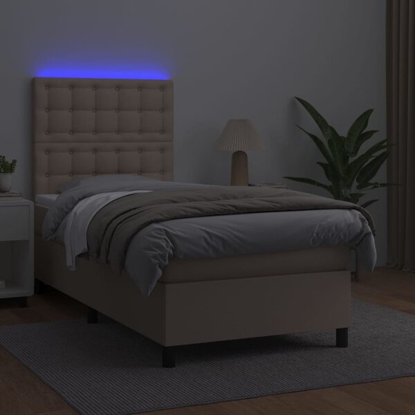 Box spring postel matrace a LED cappuccino 80x200 cm umělá kůže 3135914