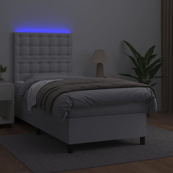 Box spring postel s matrací a LED bílá 80 x 200 cm umělá kůže 3135910