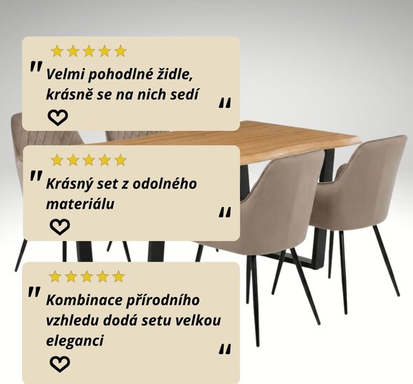 Vikio Jídelní set pro 4 osoby 160x90 cm dub noha U béžová židle s područkami VJS166-4CA