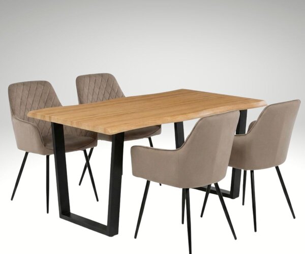 Vikio Jídelní set pro 4 osoby 160x90 cm dub noha U béžová židle s područkami VJS166-4CA