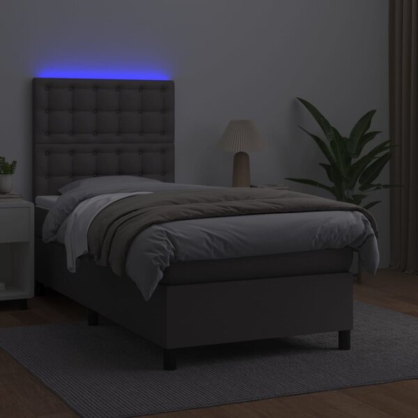 Box spring postel s matrací a LED šedá 90x190 cm umělá kůže 3135919